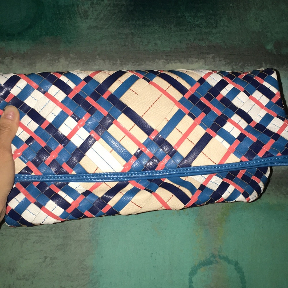 London Fog Fun Colorful Woven Leather Clutch Bag